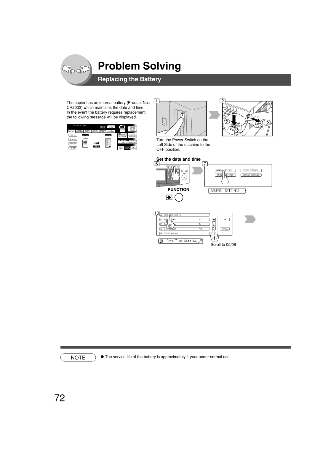 Panasonic DP-2310, DP-3010 manual Replacing the Battery, Set the date and time 