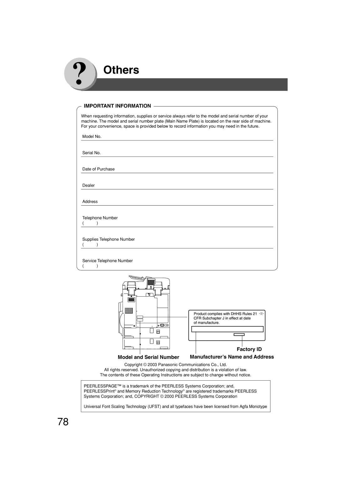 Panasonic DP-2310, DP-3010 manual Important Information 