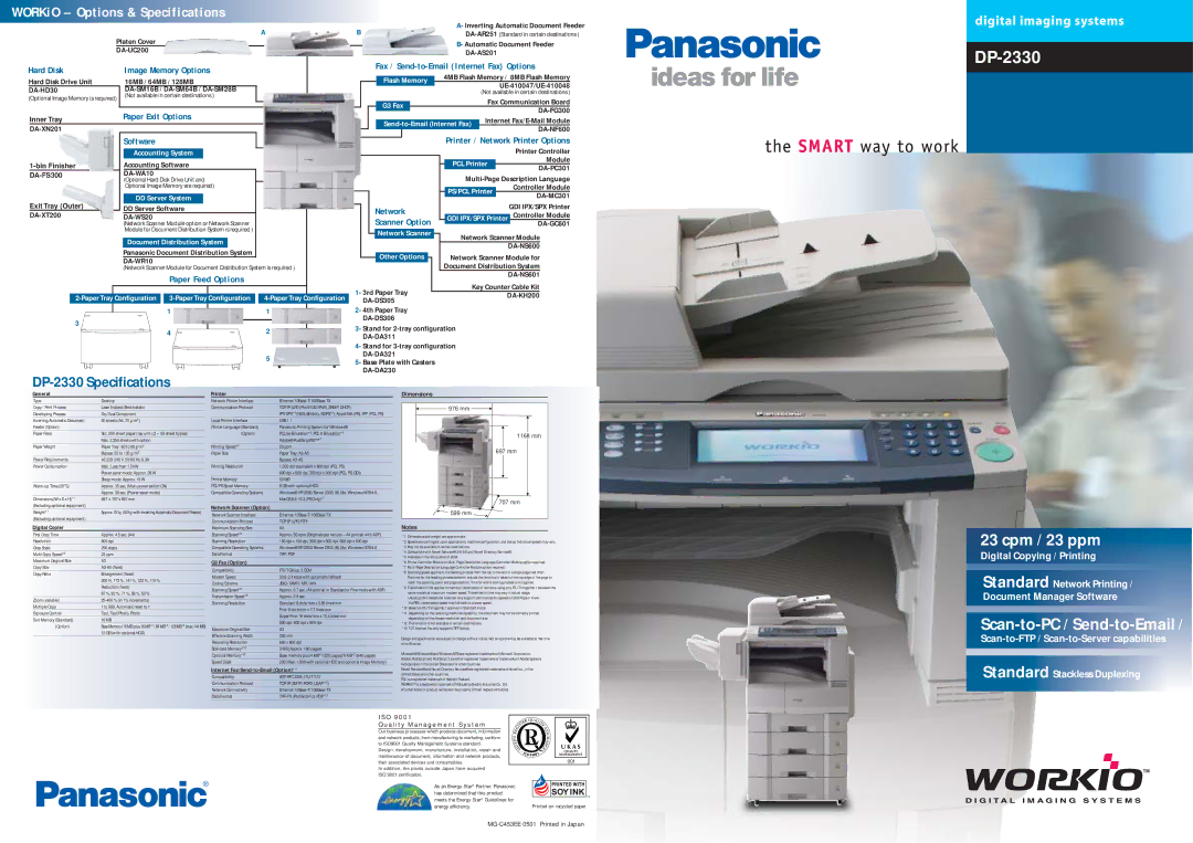 Panasonic DP-2330 specifications Platen Cover Automatic Document Feeder DA-UC200 DA-AS201, UE-410047/UE-410048, DA-XN201 