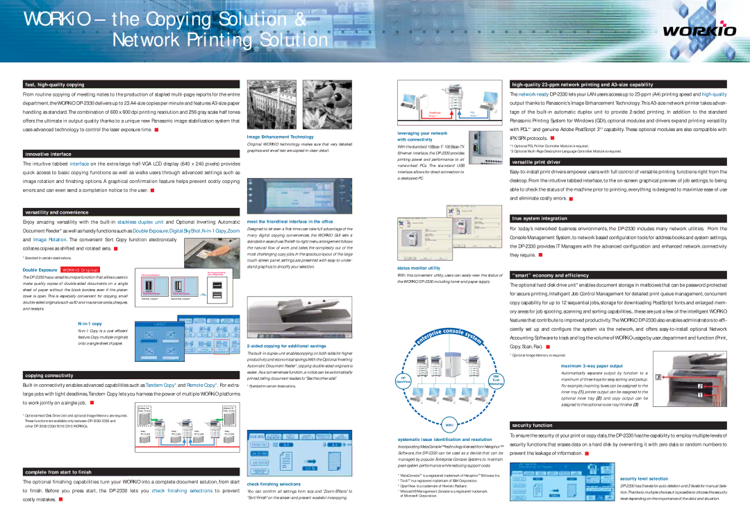 Panasonic DP-2330 Fast, high-quality copying, Innovative interface, Versatility and convenience, Versatile print driver 