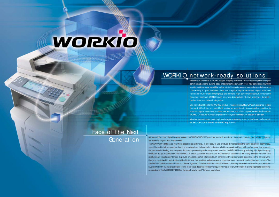 Panasonic DP-2330 specifications Face of the Next Generation, WORKiO network - ready solutions 