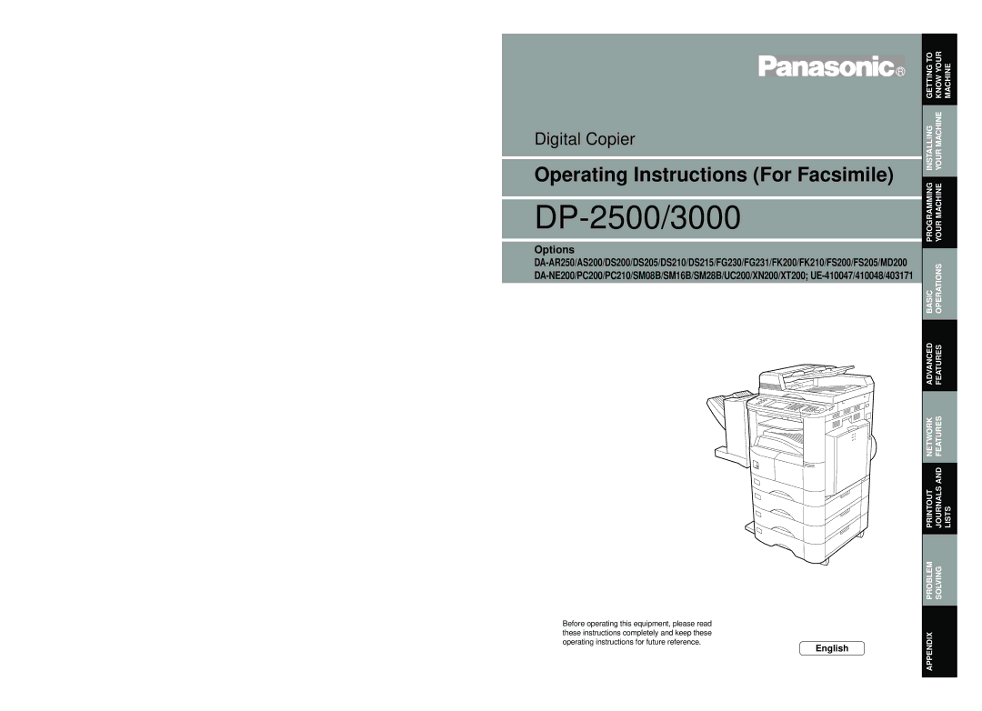 Panasonic DP-3000, DP-2500 manual Options, English 