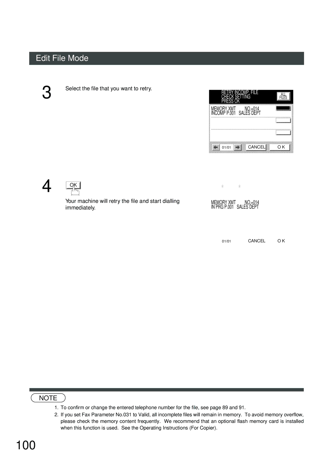 Panasonic DP-2500, DP-3000 manual 100, Setting, Store Completed 