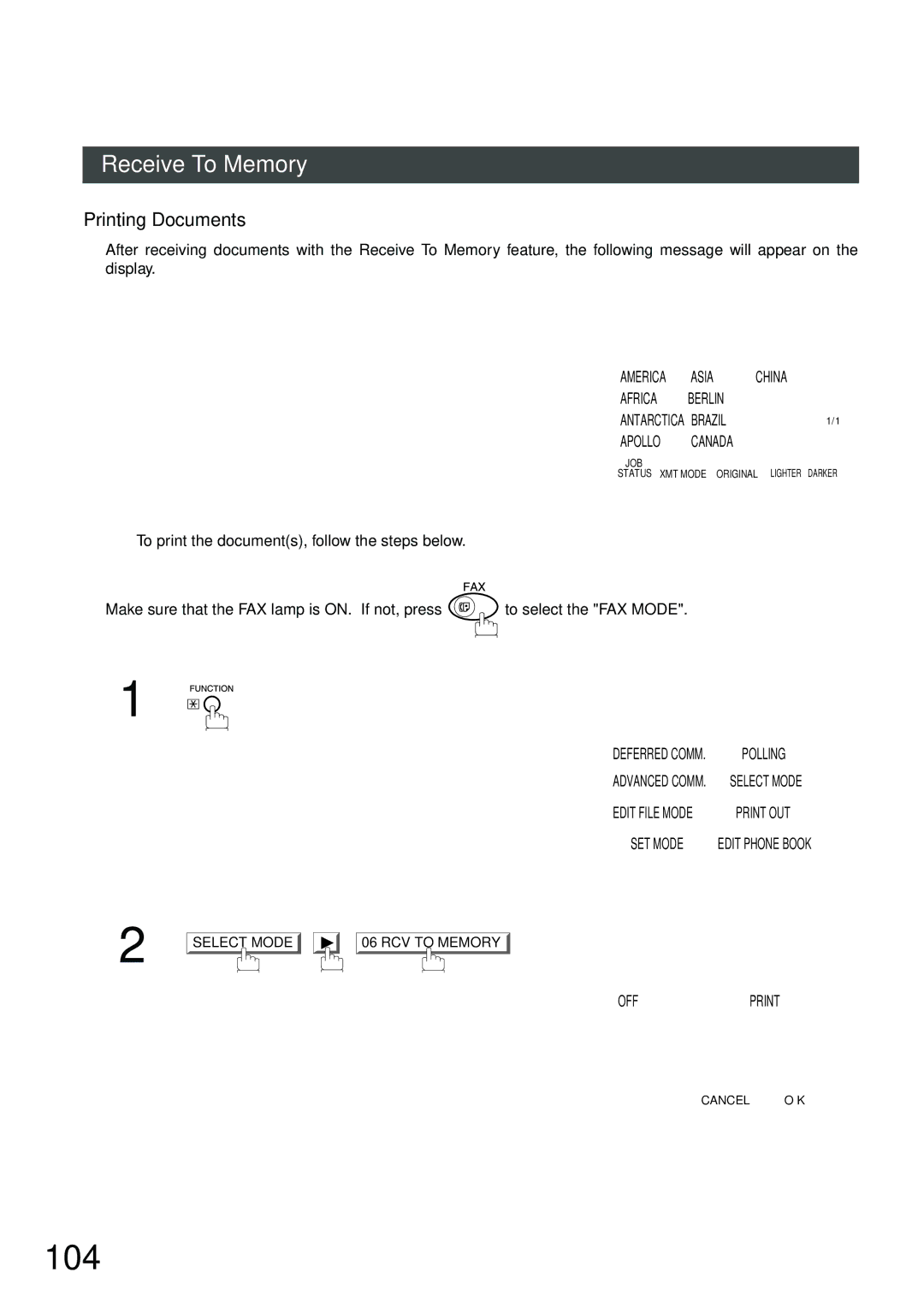 Panasonic DP-2500, DP-3000 manual 104, Printing Documents, Message in Memory 