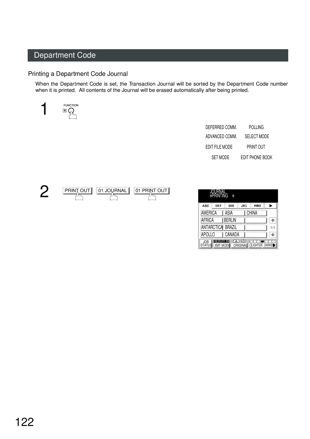 Panasonic DP-2500, DP-3000 manual 122, Printing a Department Code Journal, Journal Printing 