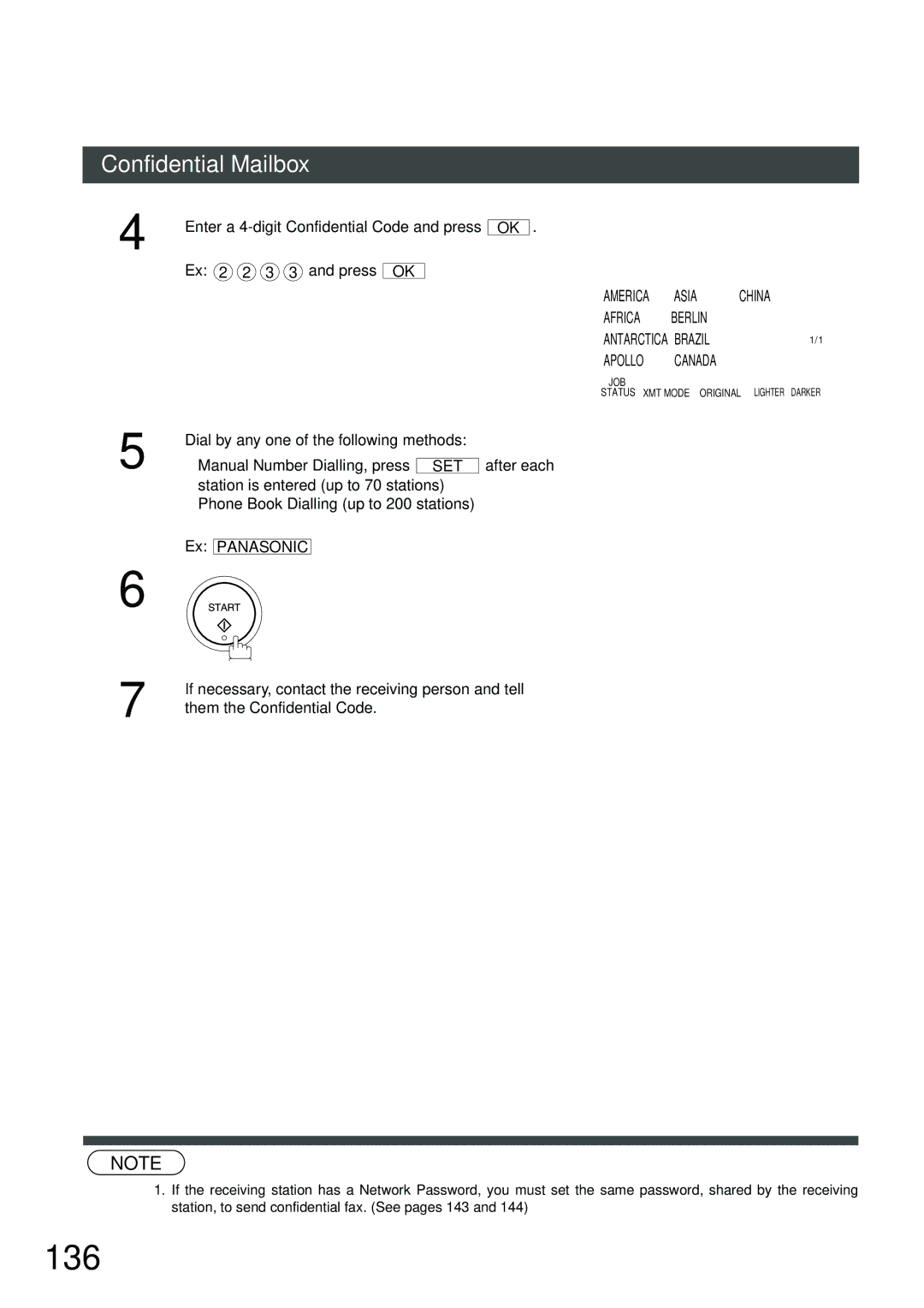 Panasonic DP-2500, DP-3000 manual 136, Enter a 4-digit Confidential Code and press, Ex 2 2 3 3 and press 