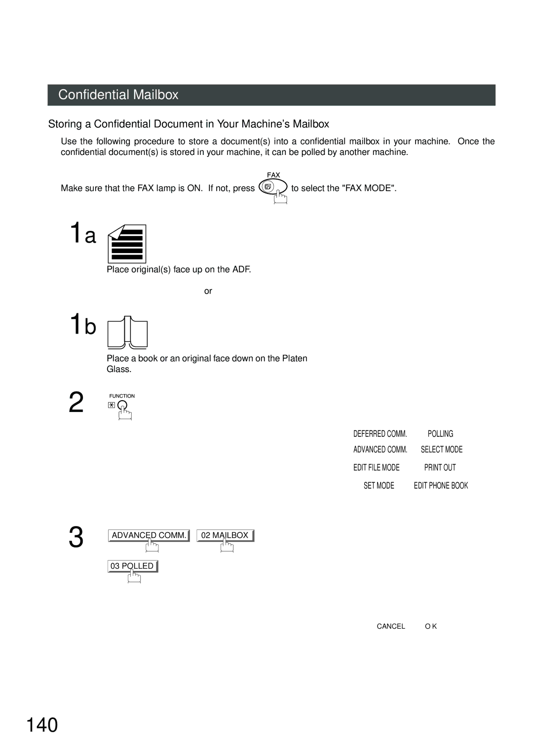 Panasonic DP-2500 140, Storing a Confidential Document in Your Machines Mailbox, Confidential Polled Input a 4-DIGIT PWD 