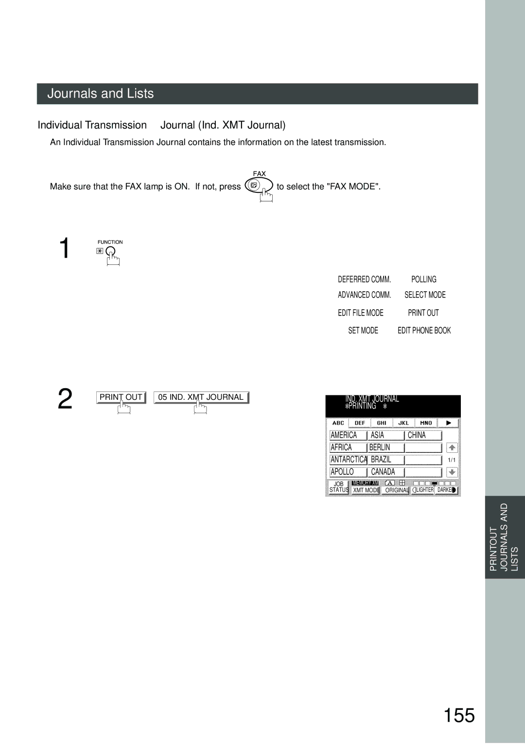 Panasonic DP-3000, DP-2500 manual 155, Individual Transmission Journal Ind. XMT Journal, IND. XMT Journal Printing 