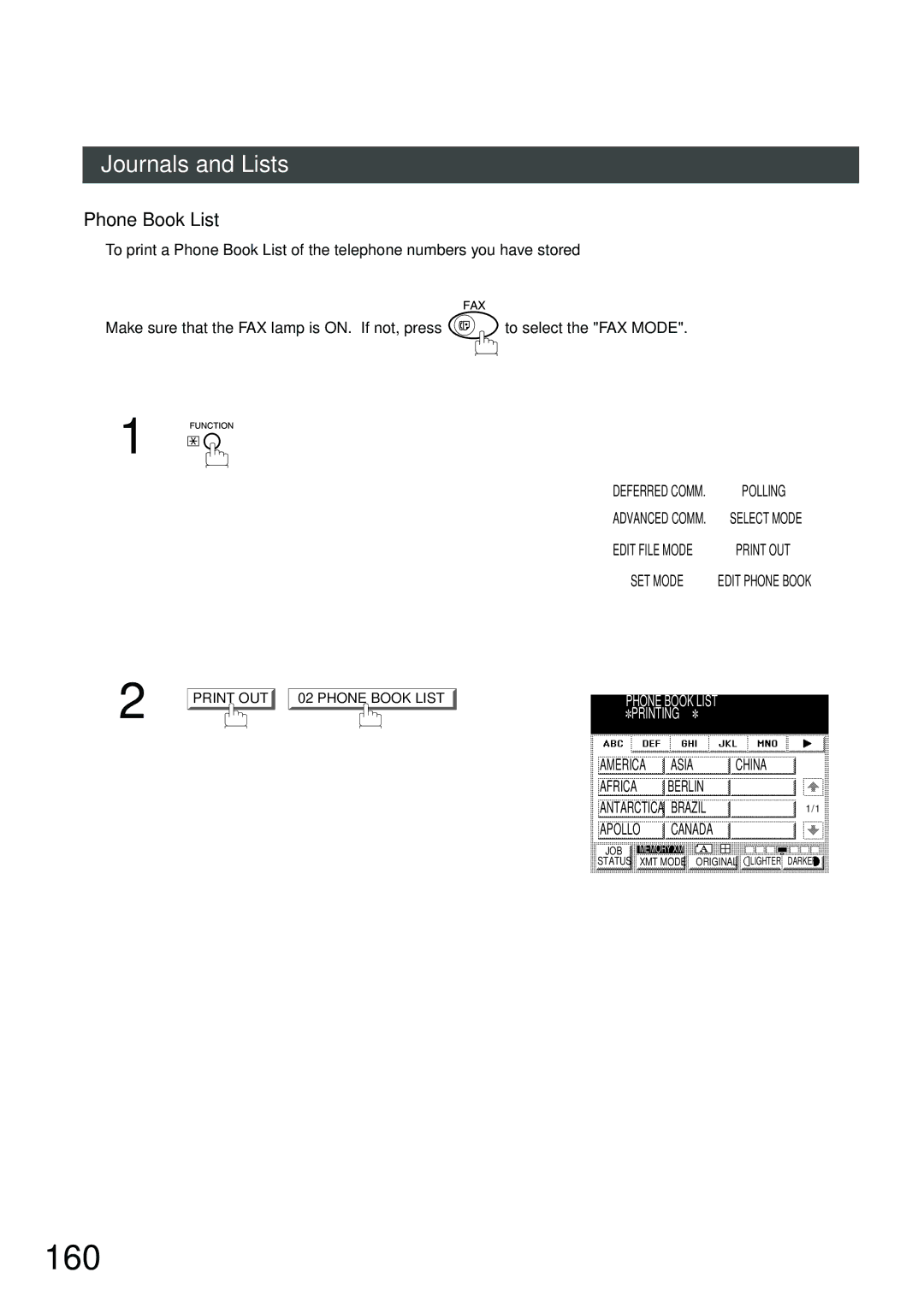 Panasonic DP-2500, DP-3000 manual 160, Phone Book List Printing 