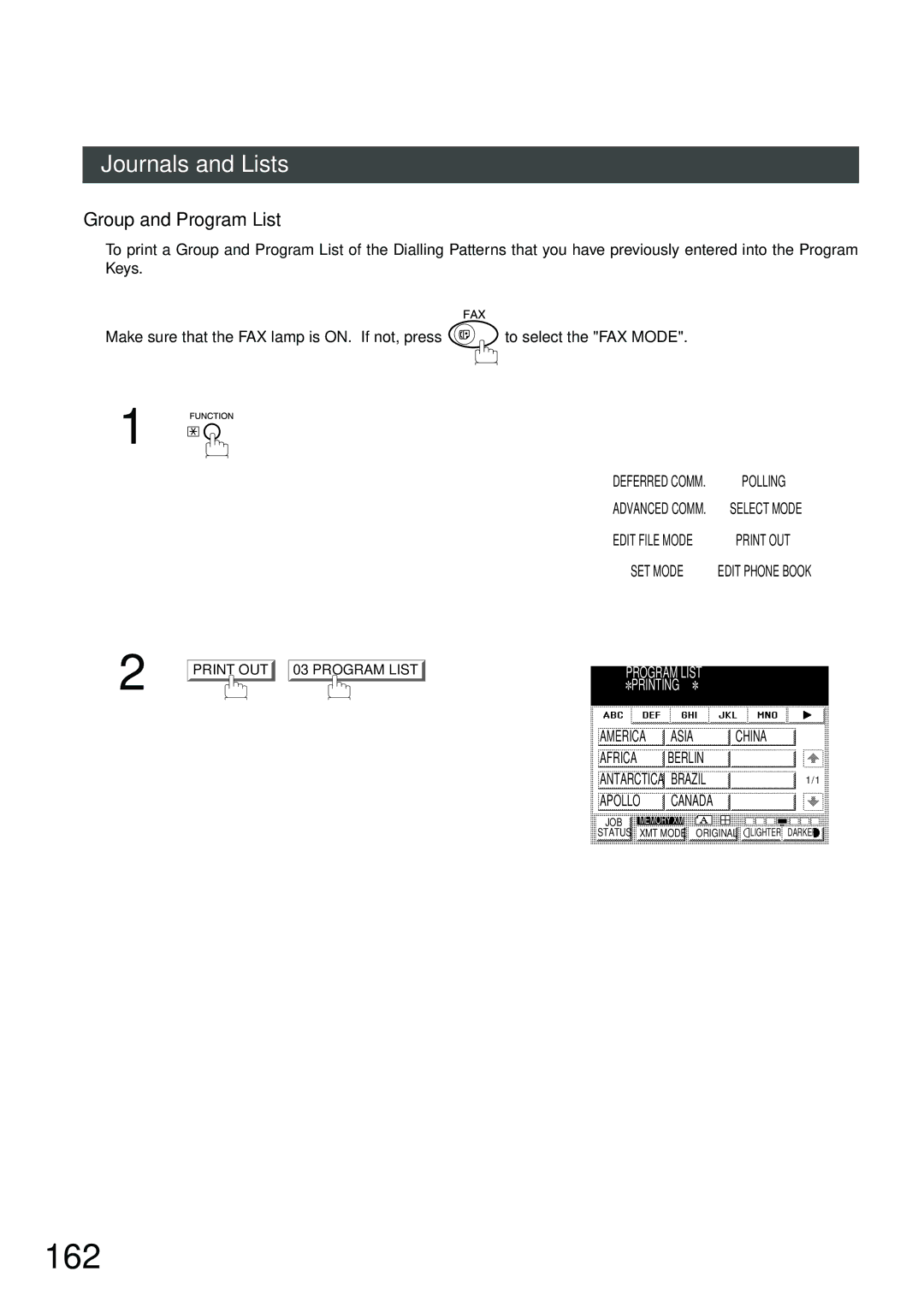 Panasonic DP-2500, DP-3000 manual 162, Group and Program List, Program List Printing 