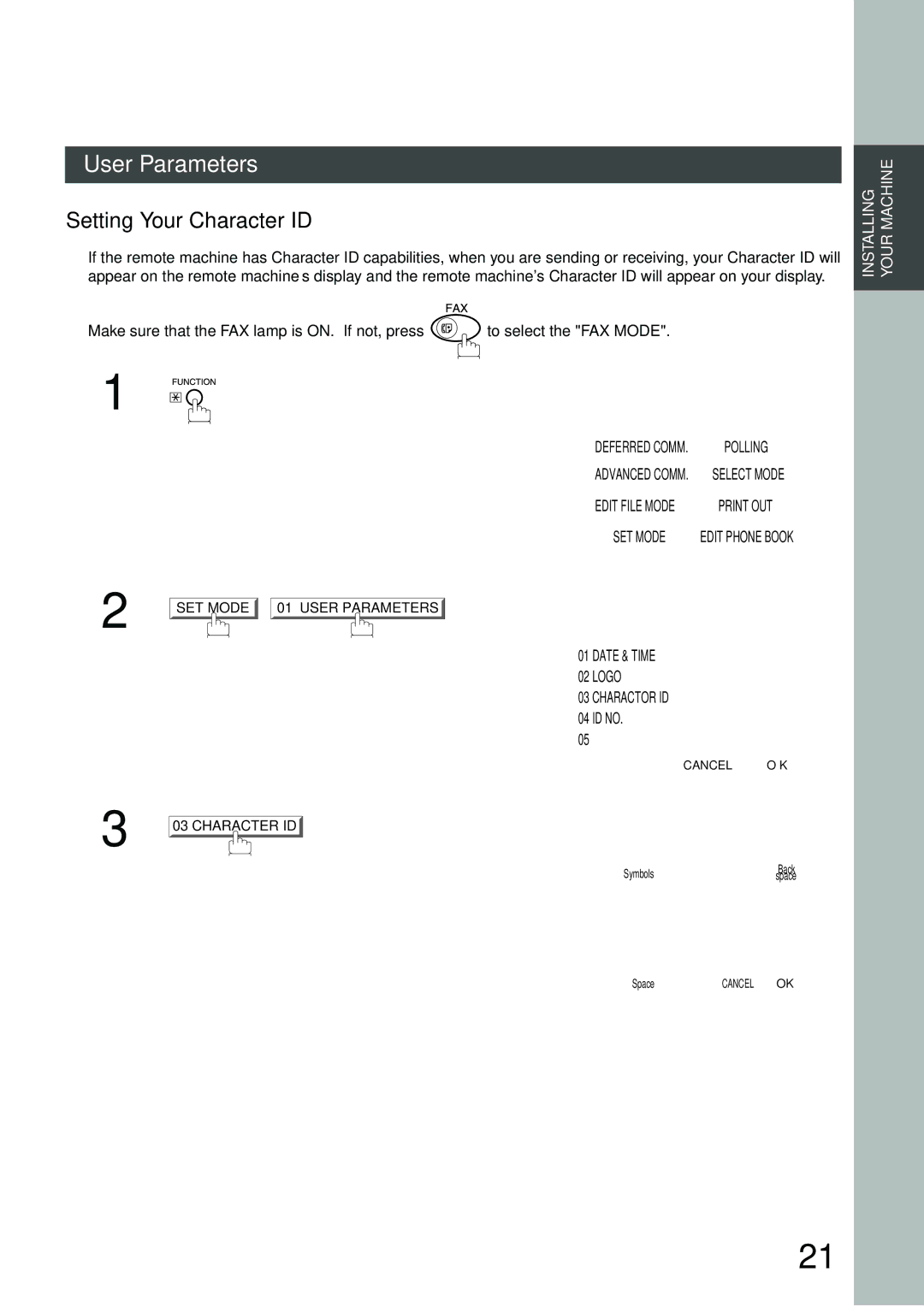 Panasonic DP-3000, DP-2500 manual Setting Your Character ID 