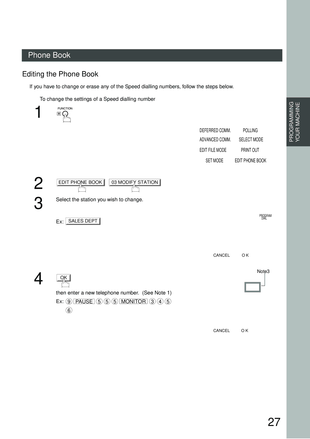 Panasonic DP-3000, DP-2500 manual Editing the Phone Book, To change the settings of a Speed dialling number 