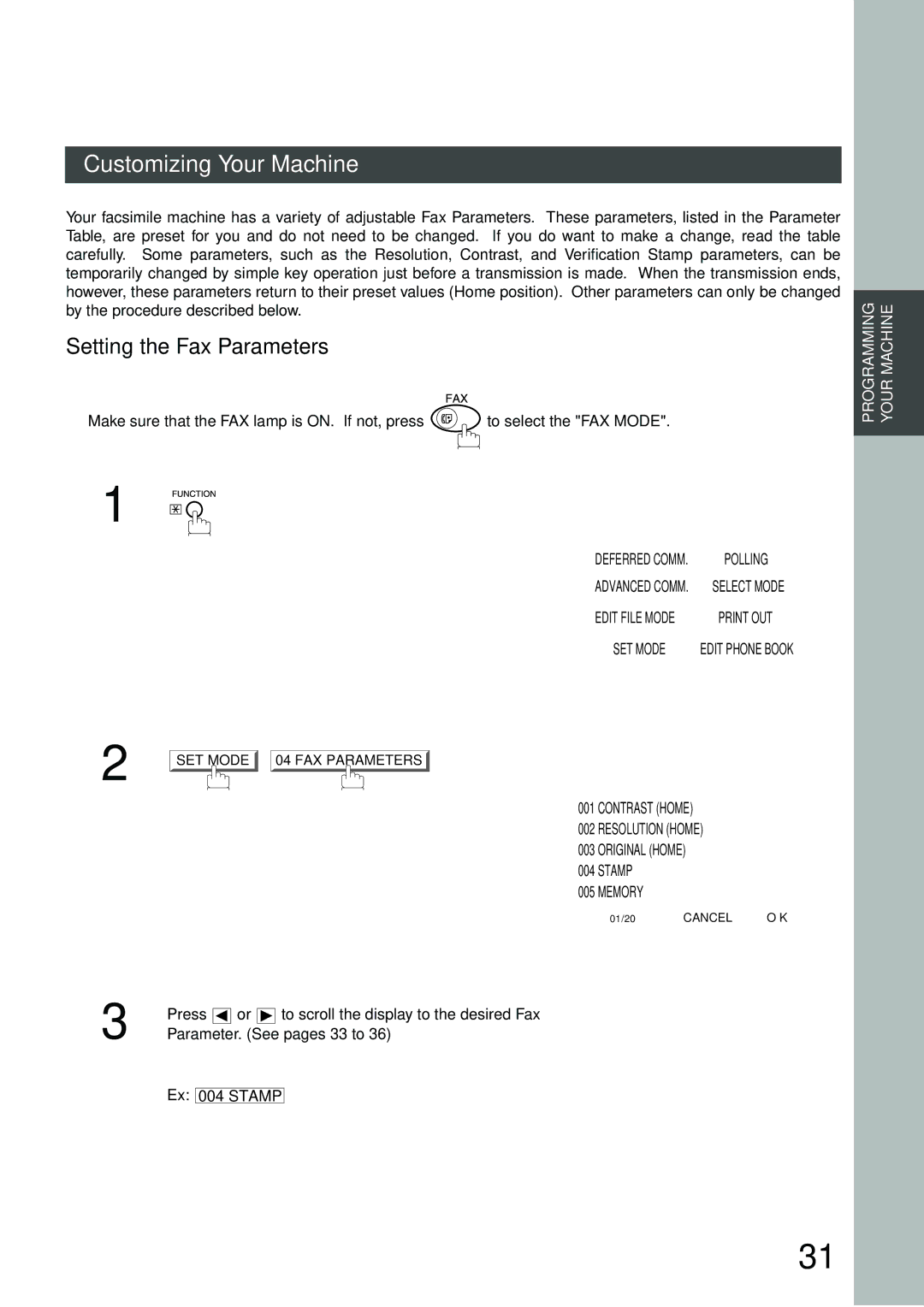 Panasonic DP-3000, DP-2500 manual Customizing Your Machine, Setting the Fax Parameters 