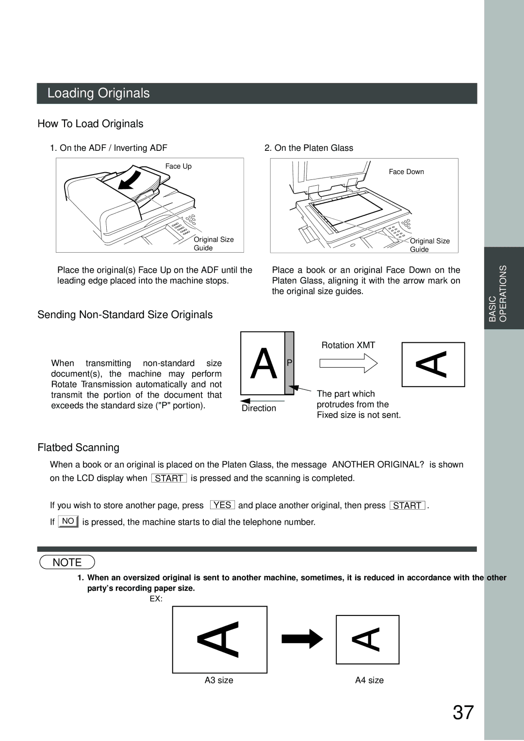 Panasonic DP-3000, DP-2500 Loading Originals, How To Load Originals, Sending Non-Standard Size Originals, Flatbed Scanning 