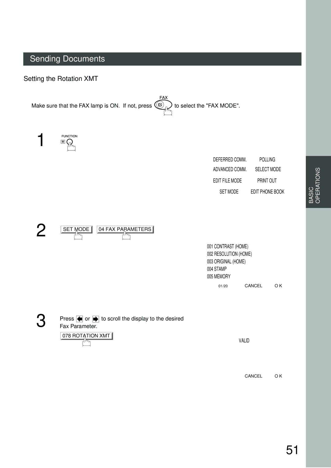 Panasonic DP-3000, DP-2500 manual Setting the Rotation XMT, Invalid Valid 