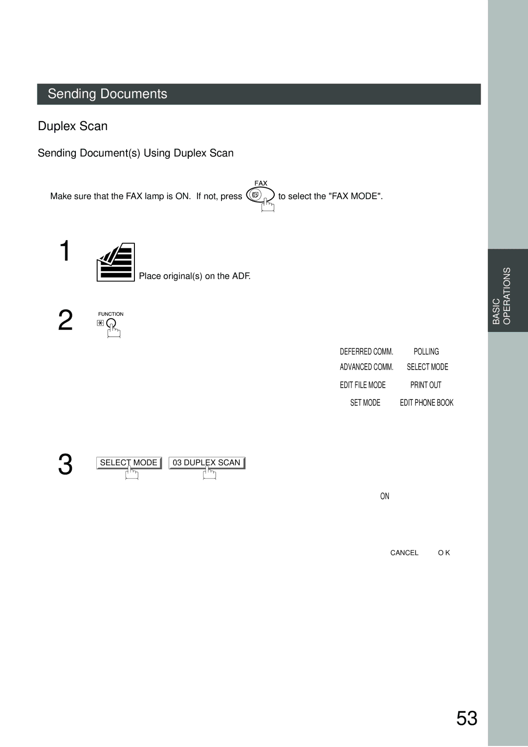 Panasonic DP-3000, DP-2500 manual Sending Documents Using Duplex Scan, Off 