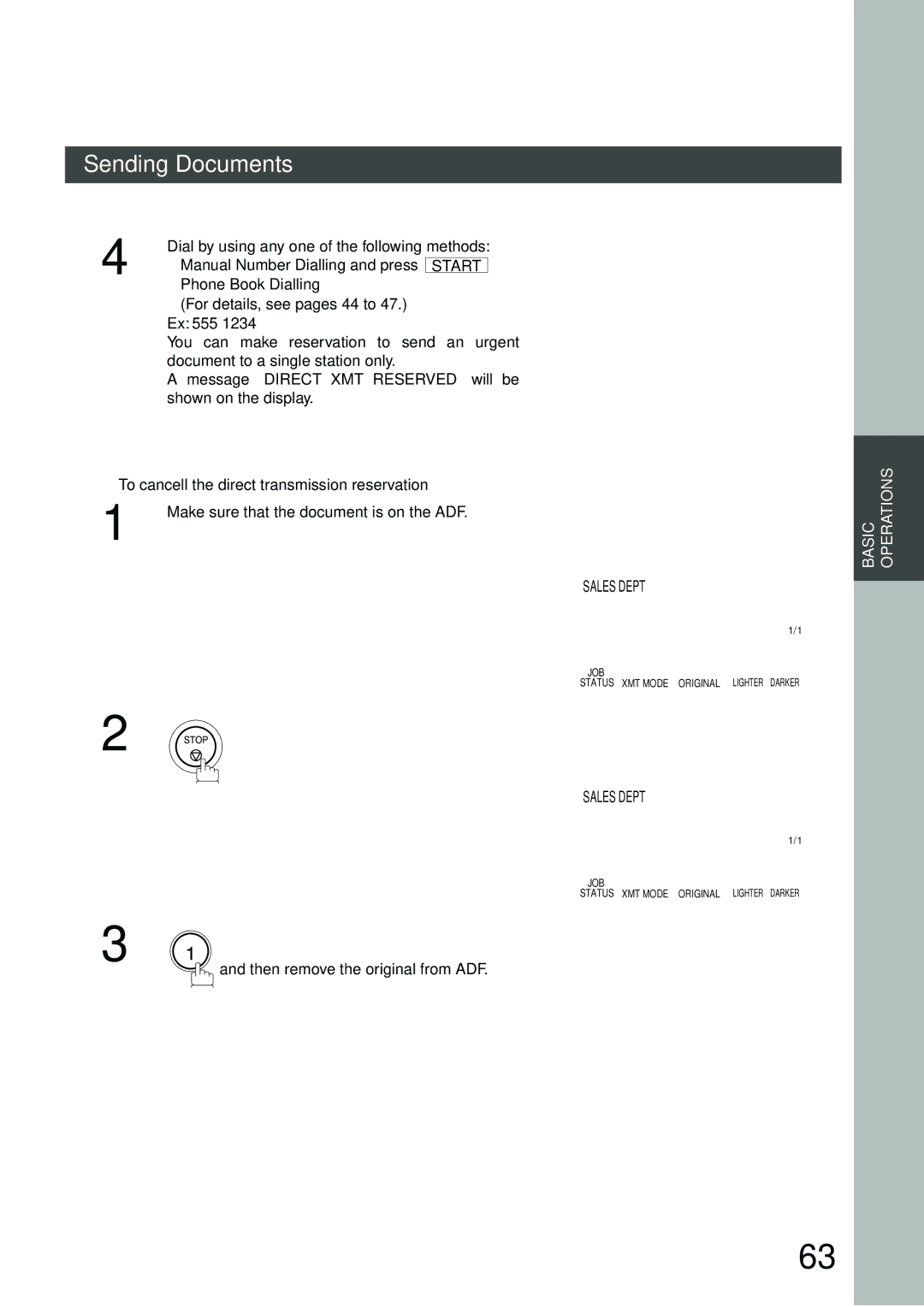 Panasonic DP-3000, DP-2500 manual Ex 555, To cancell the direct transmission reservation 