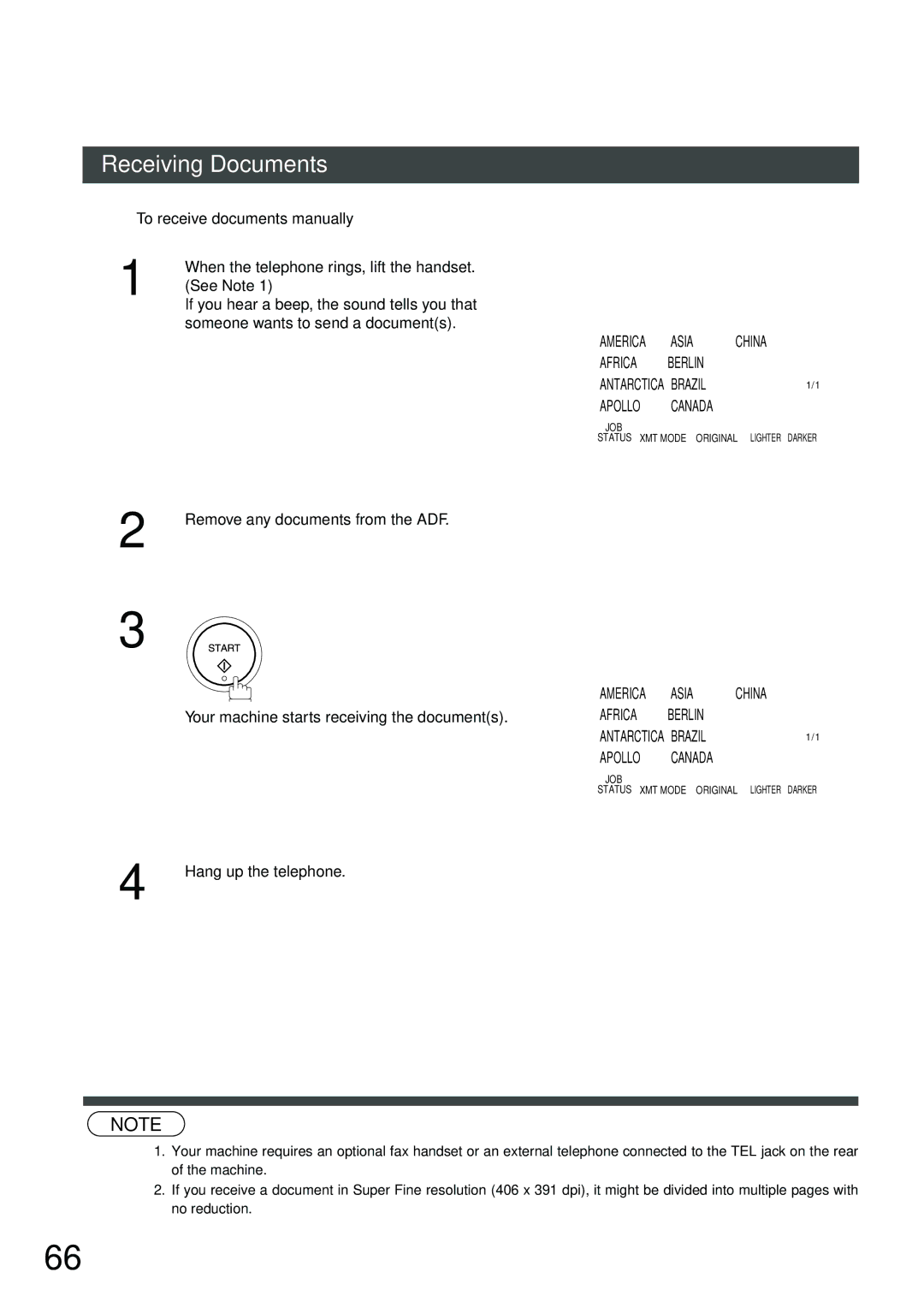 Panasonic DP-2500 To receive documents manually, When the telephone rings, lift the handset, See Note, RCV On Line 