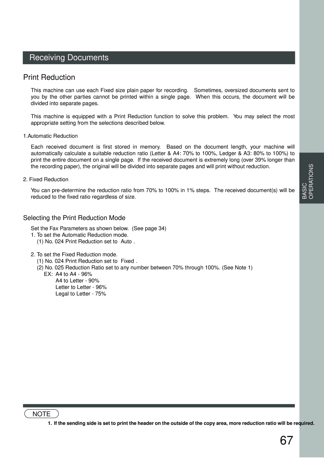 Panasonic DP-3000, DP-2500 manual Selecting the Print Reduction Mode, Automatic Reduction, Fixed Reduction 