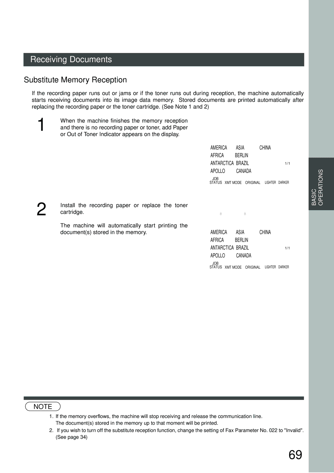 Panasonic DP-3000, DP-2500 manual Substitute Memory Reception, Memory RCV`D DOC Printing 