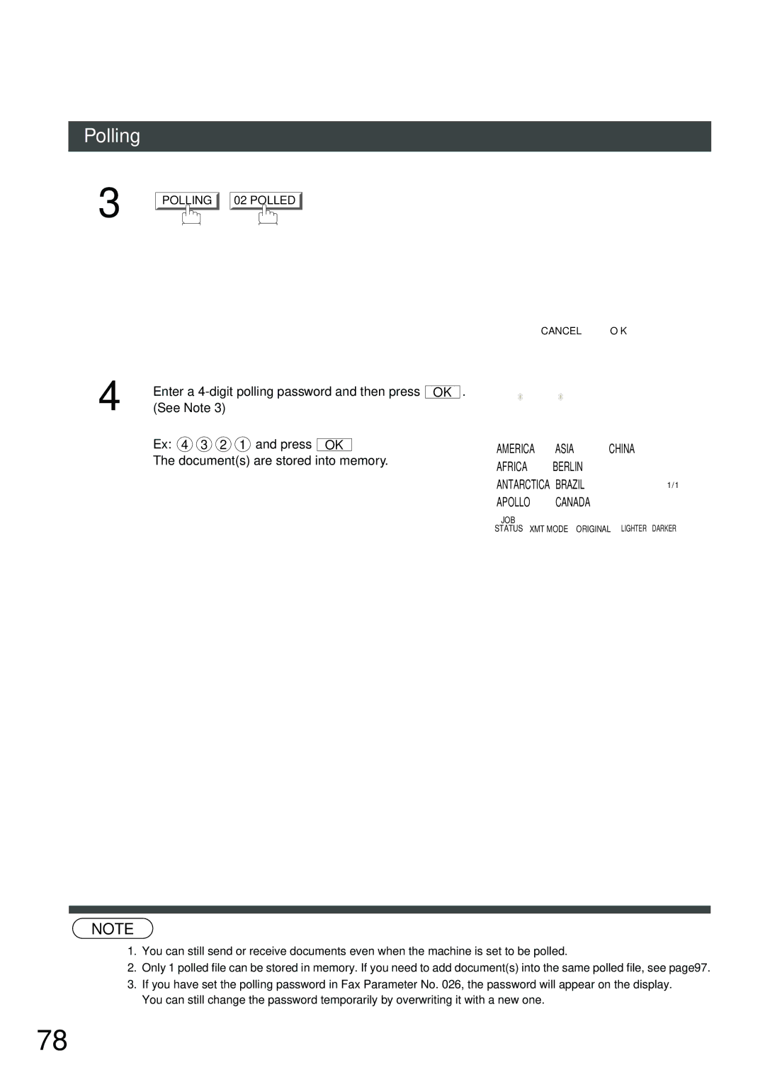 Panasonic DP-2500, DP-3000 manual Enter a 4-digit polling password and then press 