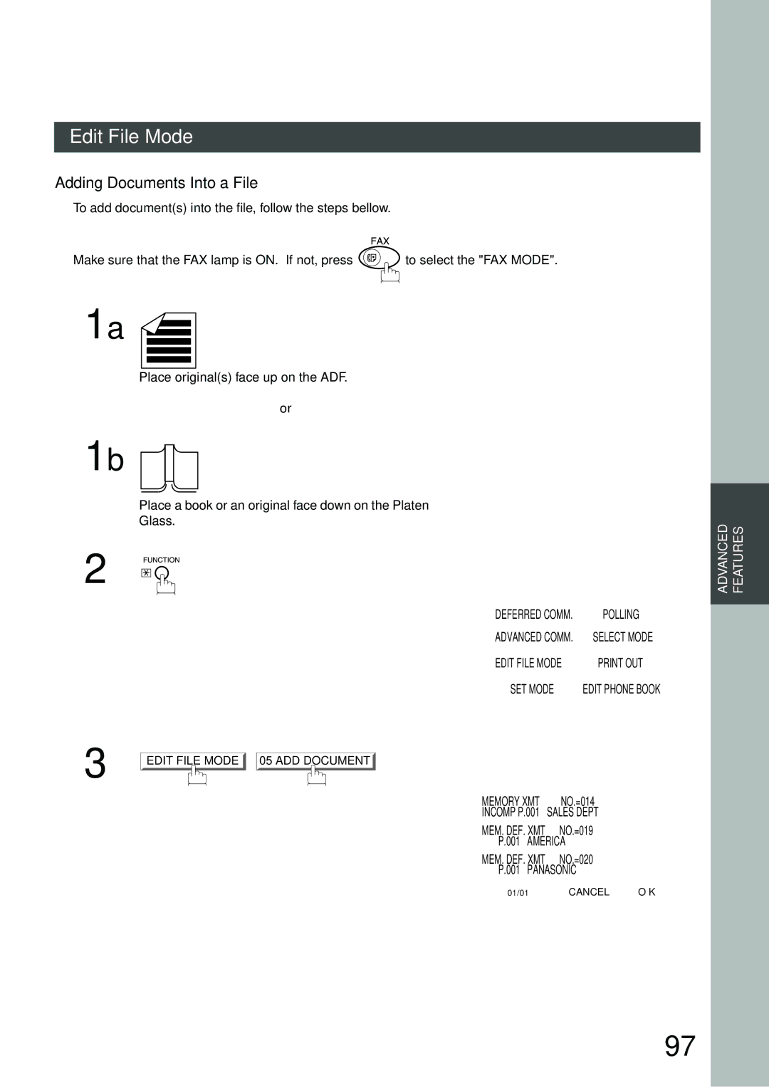 Panasonic DP-3000, DP-2500 manual Adding Documents Into a File, ADD Document Check Setting Press OK 