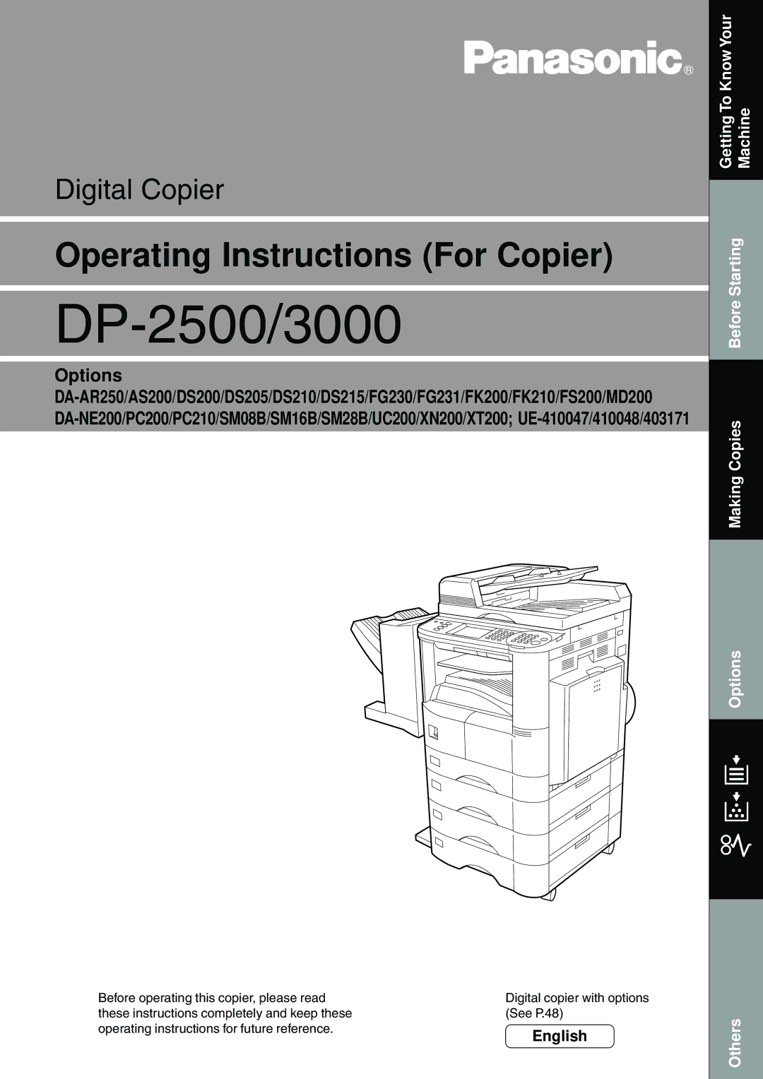 Panasonic DP-3000, DP-2500 manual Options, English 