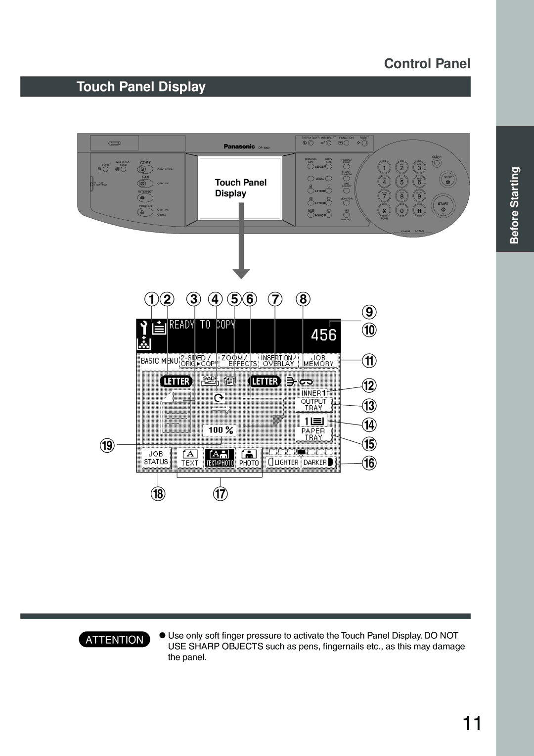 Panasonic DP-2500 manual Starting, Display 