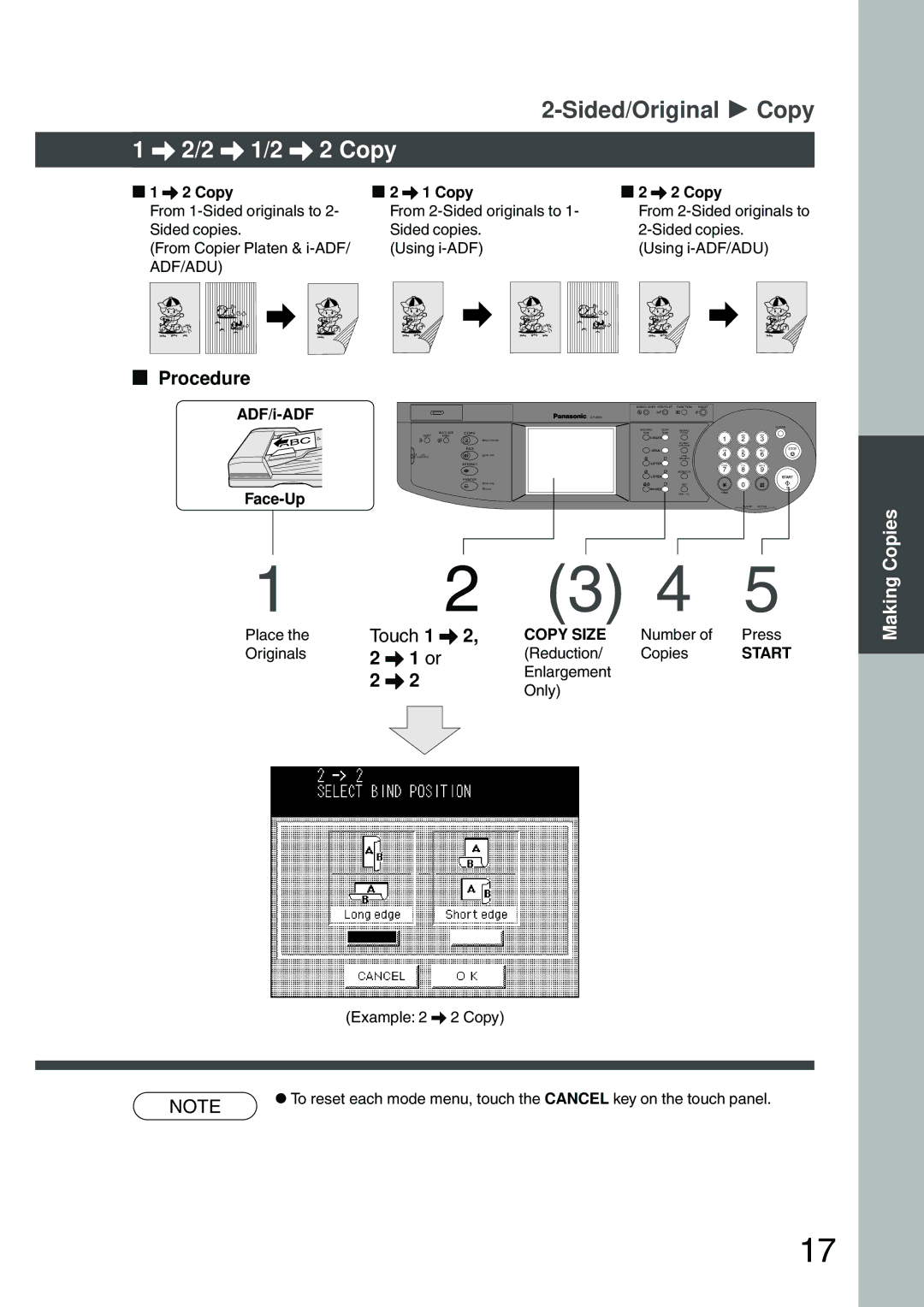 Panasonic DP-2500 manual 2/2 \ 1/2 \ 2 Copy, Procedure, Touch 1 