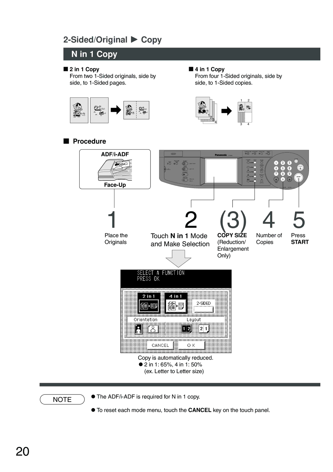 Panasonic DP-2500 manual Copy, Touch N in 1 Mode, Make Selection 