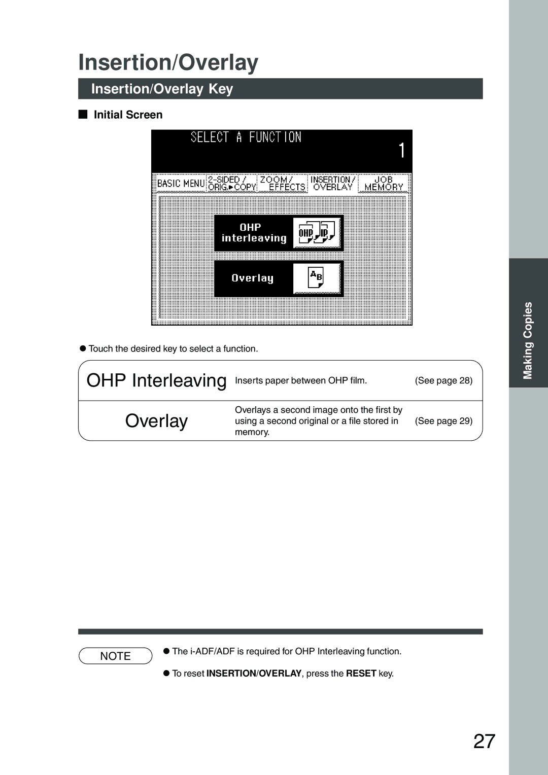 Panasonic DP-2500 manual Insertion/Overlay Key 