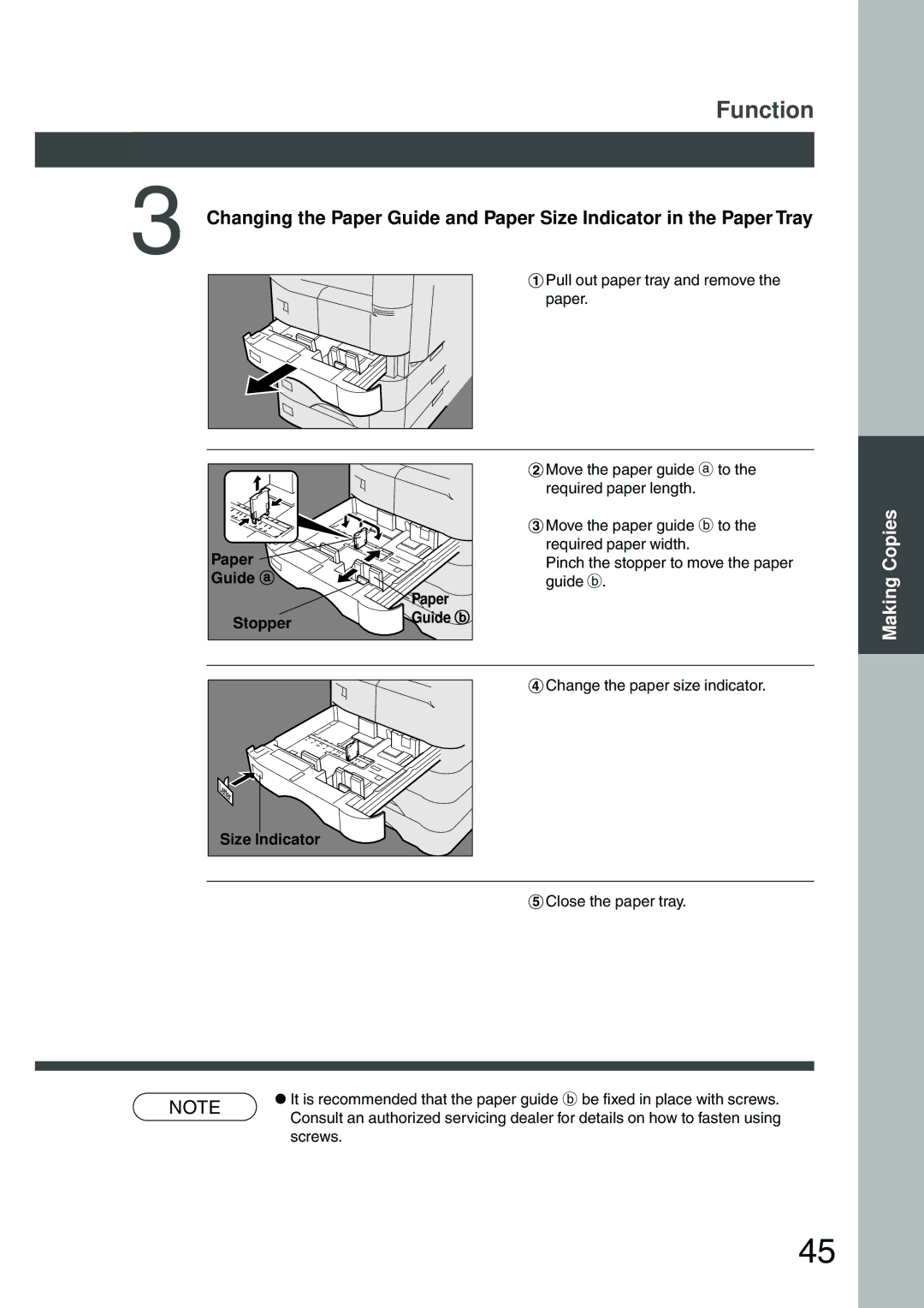 Panasonic DP-2500 manual Paper Guide a Stopper Guide b 