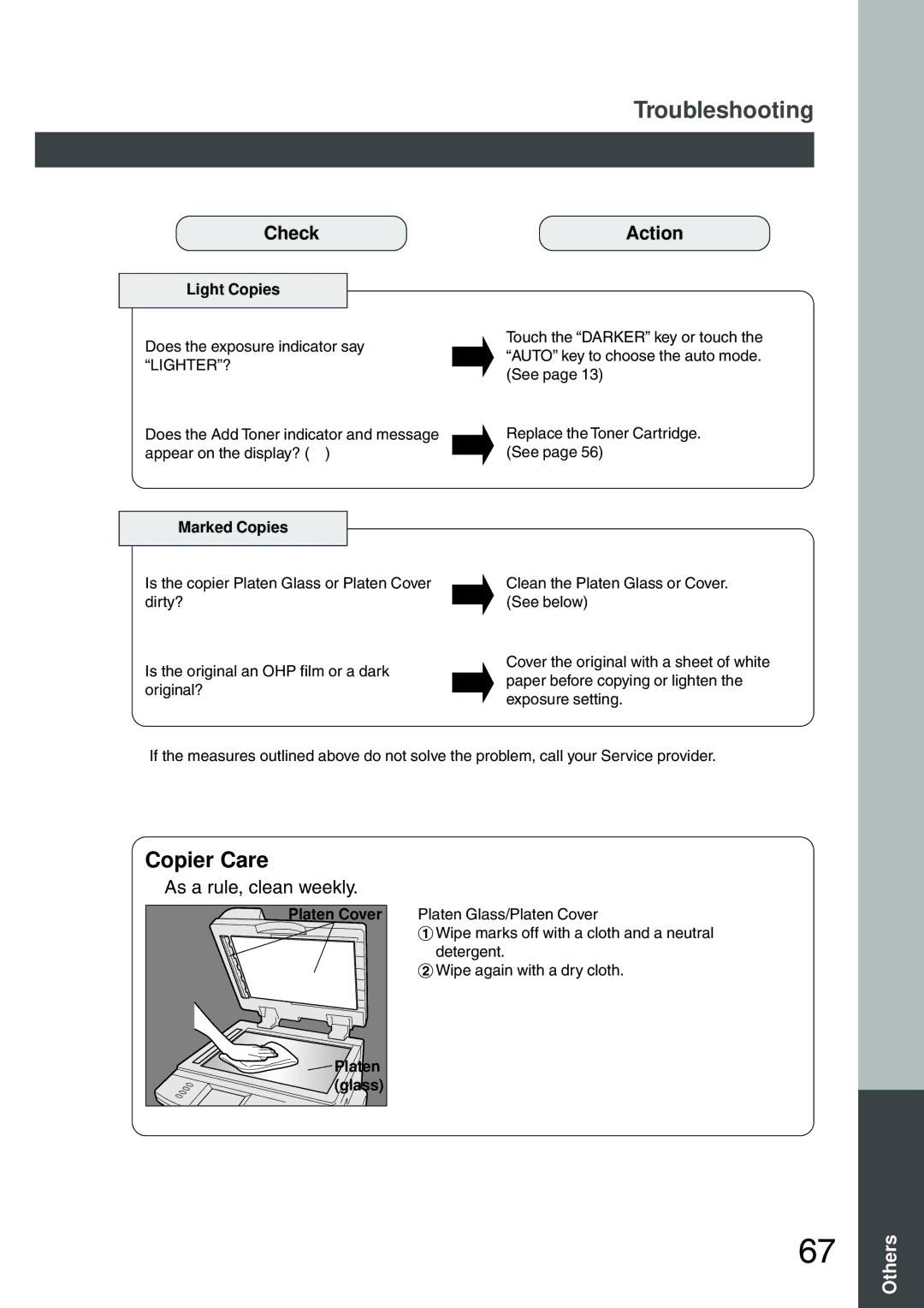 Panasonic DP-2500 manual As a rule, clean weekly, Light Copies, Marked Copies, Platen Cover, Glass 