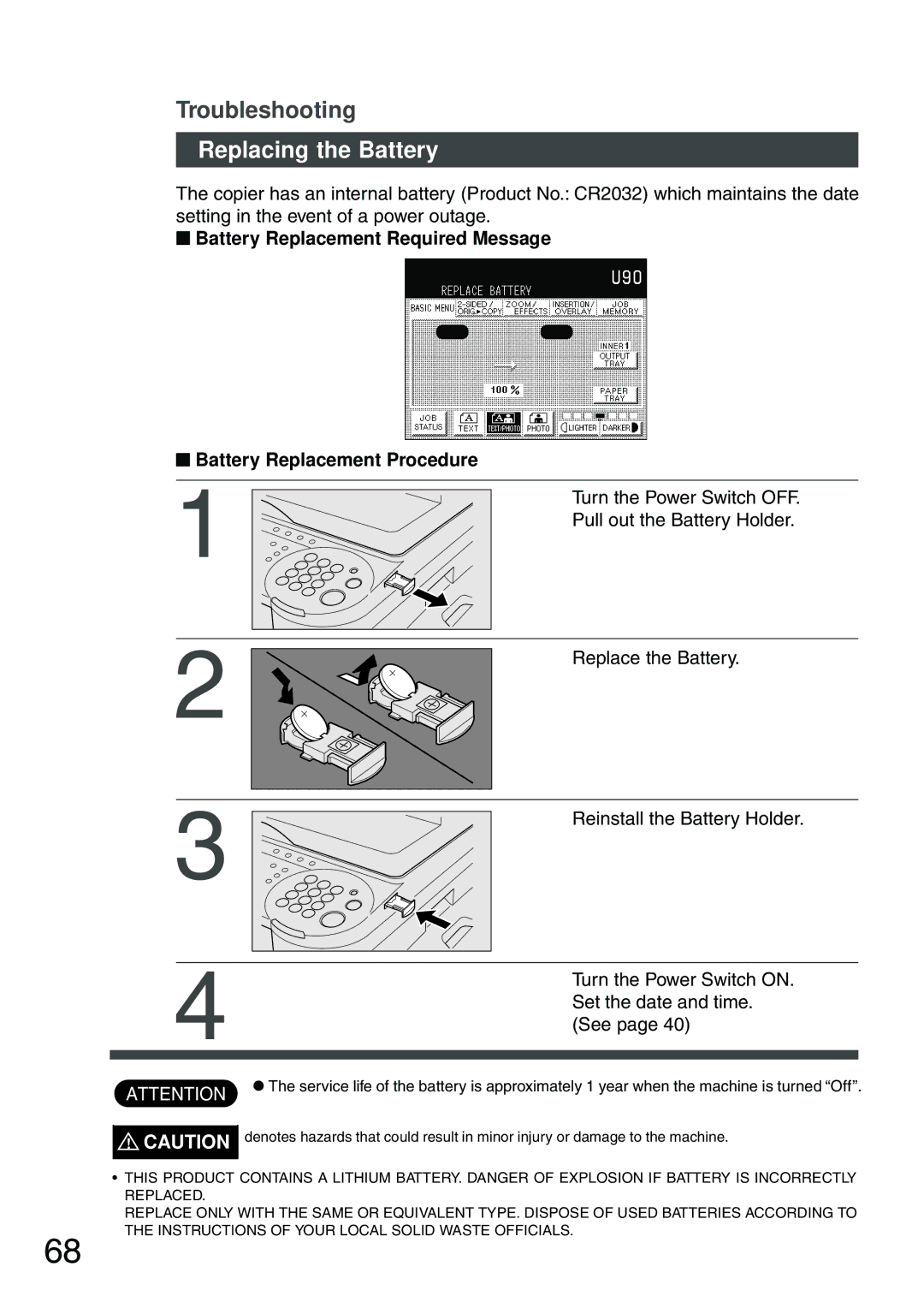 Panasonic DP-2500 manual Replacing the Battery 