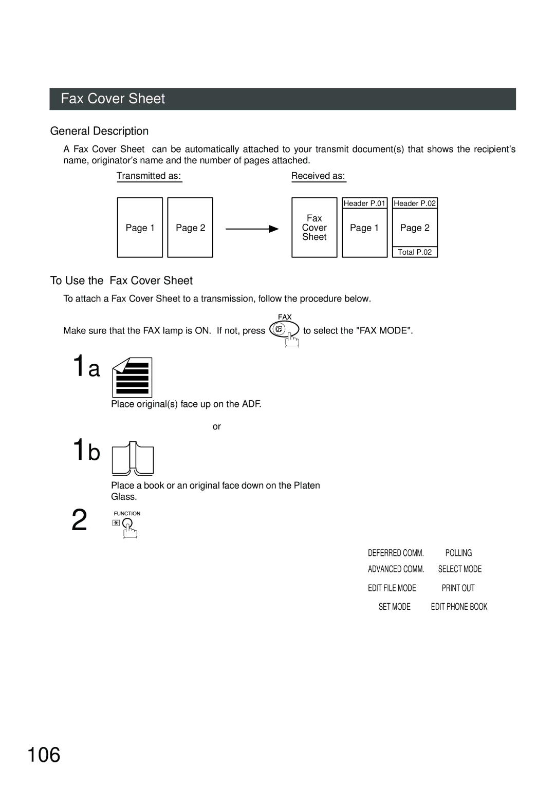 Panasonic DP-2500/3000 manual 106, General Description, To Use the Fax Cover Sheet 