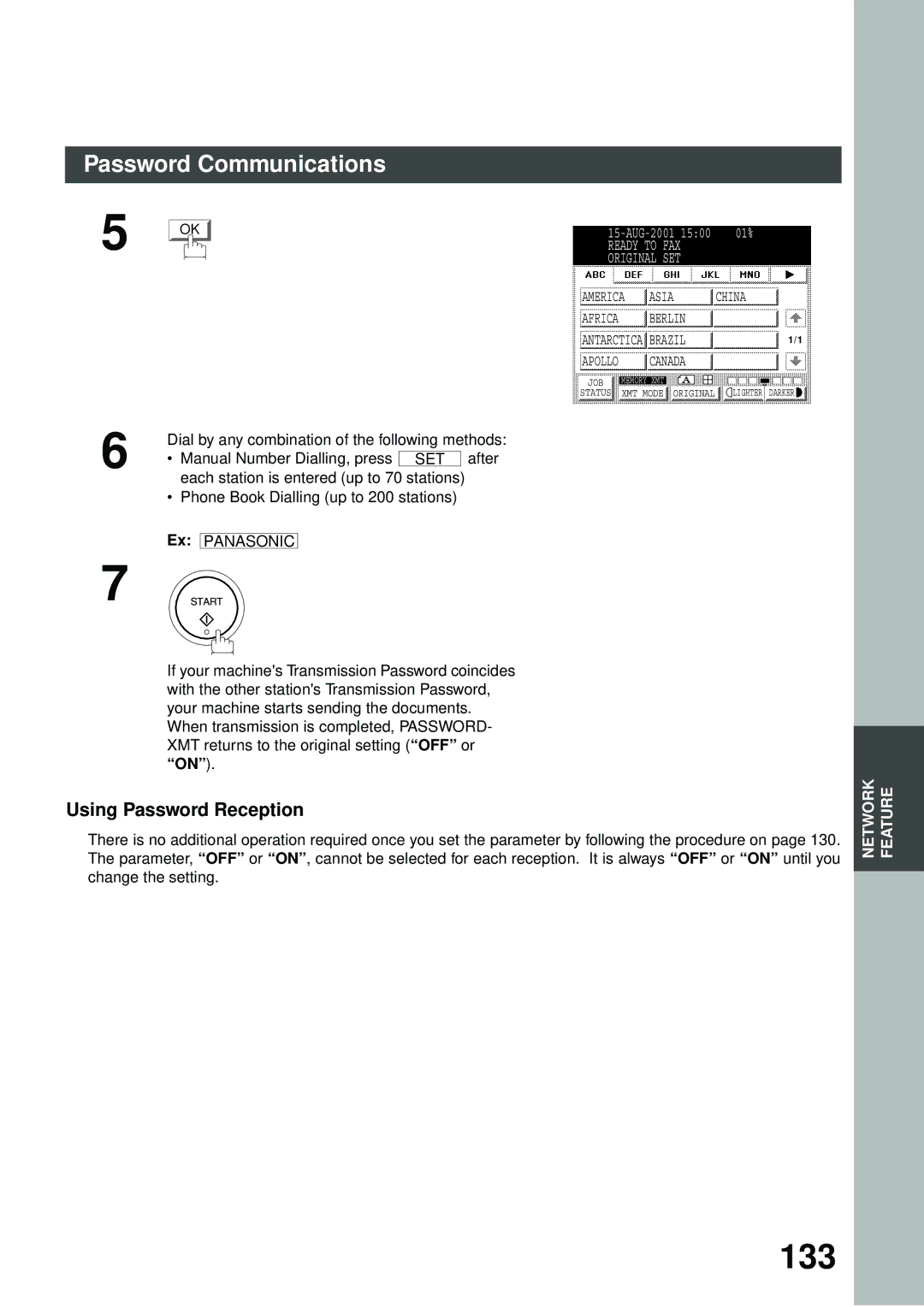 Panasonic DP-2500/3000 manual 133, Using Password Reception 