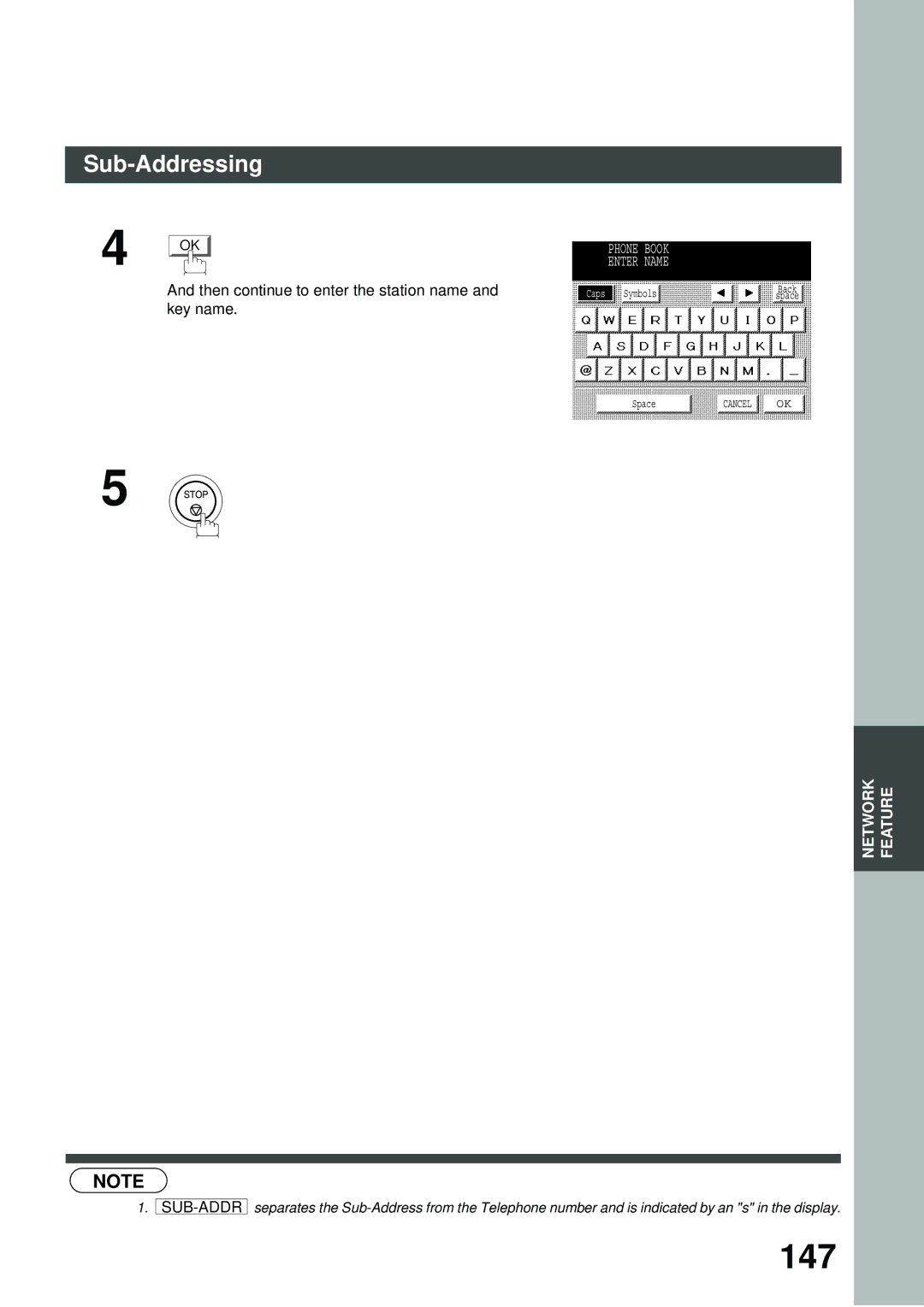 Panasonic DP-2500/3000 manual 147, Then continue to enter the station name and key name, Phone Book Enter Name 