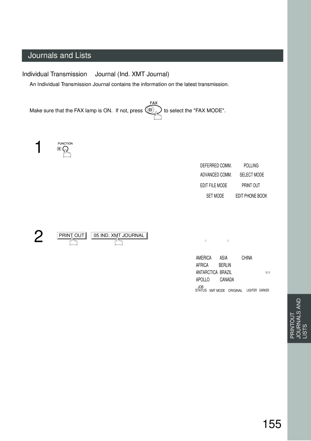 Panasonic DP-2500/3000 manual 155, Individual Transmission Journal Ind. XMT Journal, IND. XMT Journal Printing 