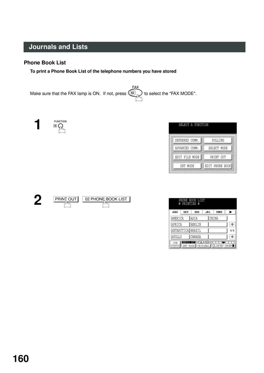 Panasonic DP-2500/3000 manual 160, Phone Book List Printing 