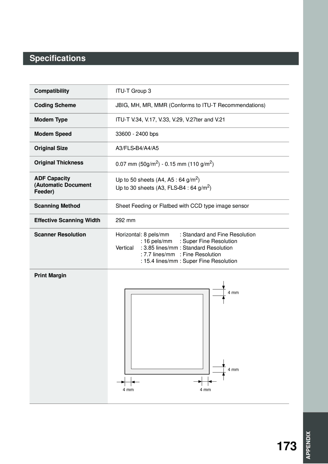 Panasonic DP-2500/3000 manual 173, Specifications 