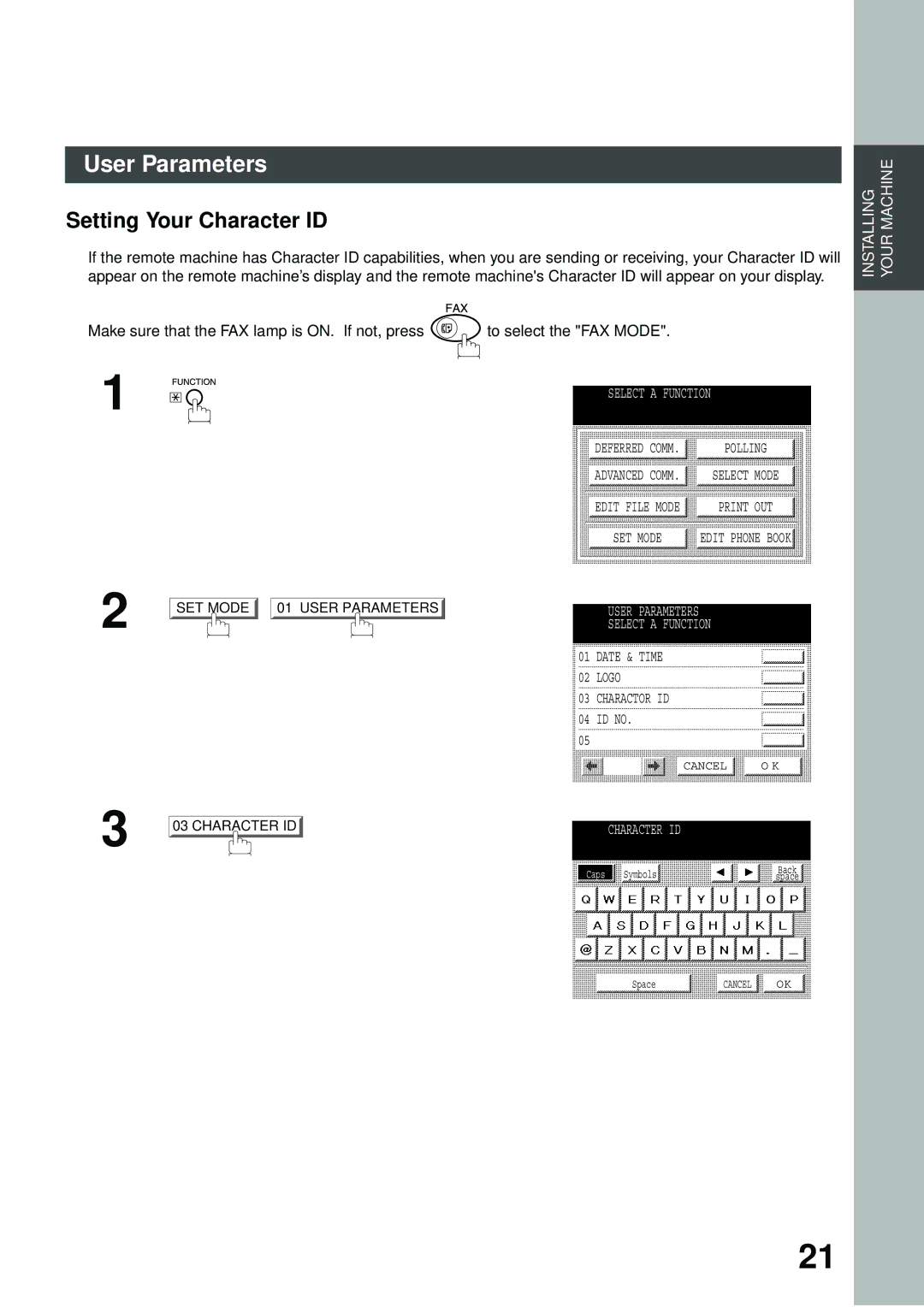 Panasonic DP-2500/3000 manual Setting Your Character ID 