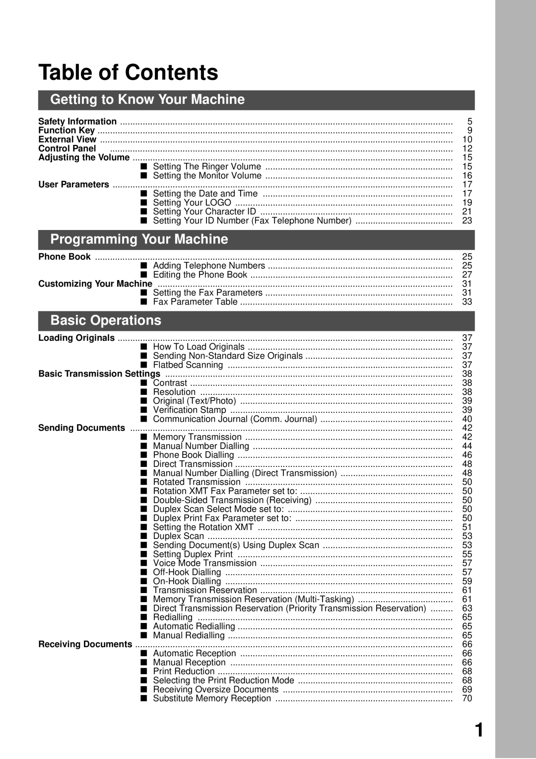 Panasonic DP-2500/3000 manual Table of Contents 