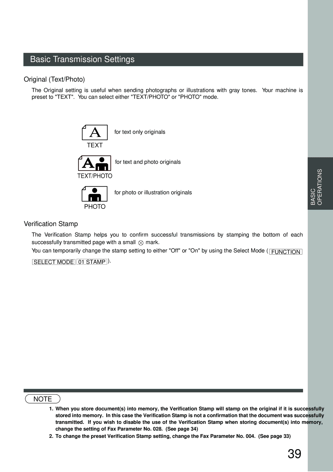 Panasonic DP-2500/3000 manual Original Text/Photo, Verification Stamp, For text and photo originals 