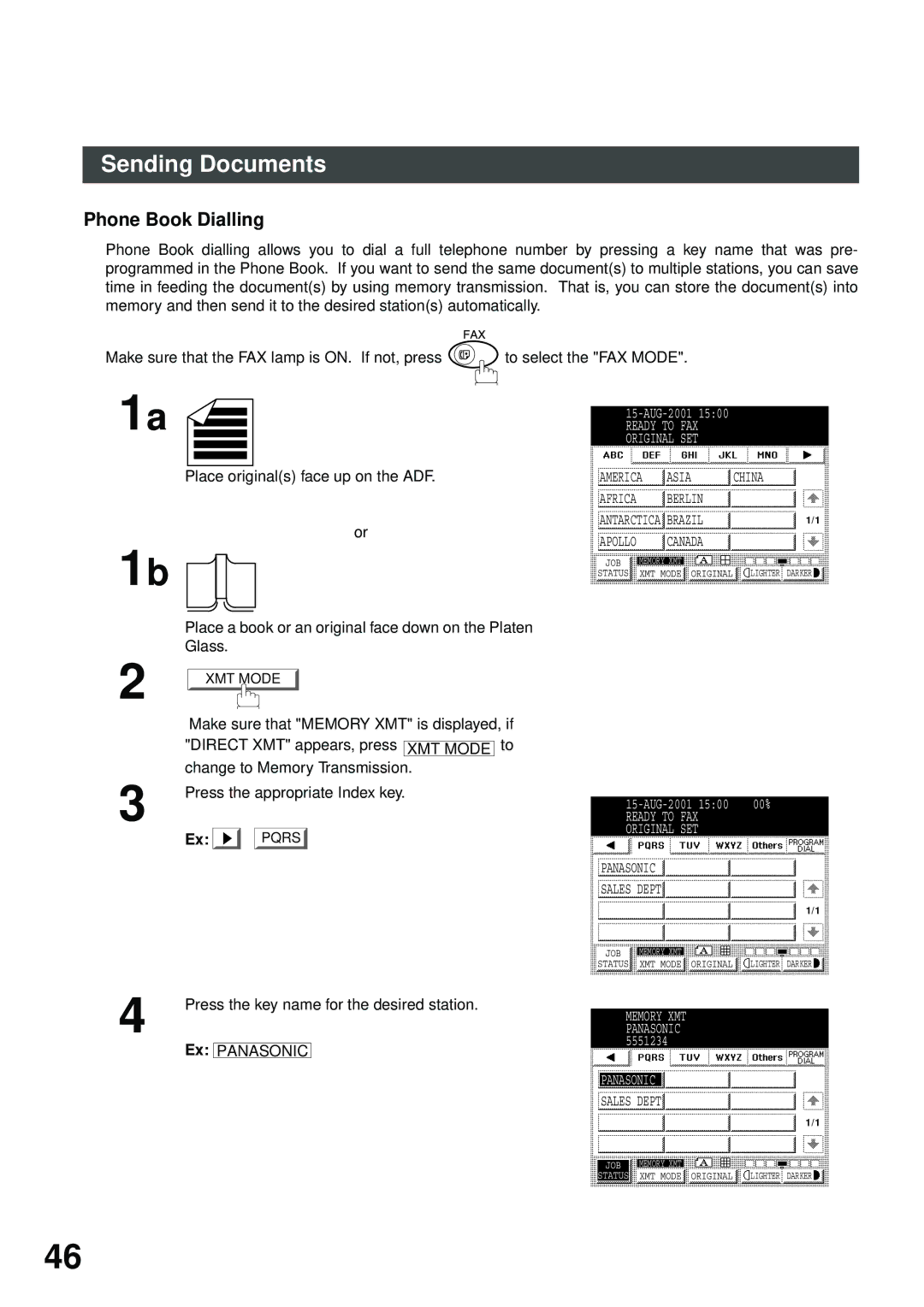 Panasonic DP-2500/3000 manual Phone Book Dialling, Place a book or an original face down on the Platen Glass 