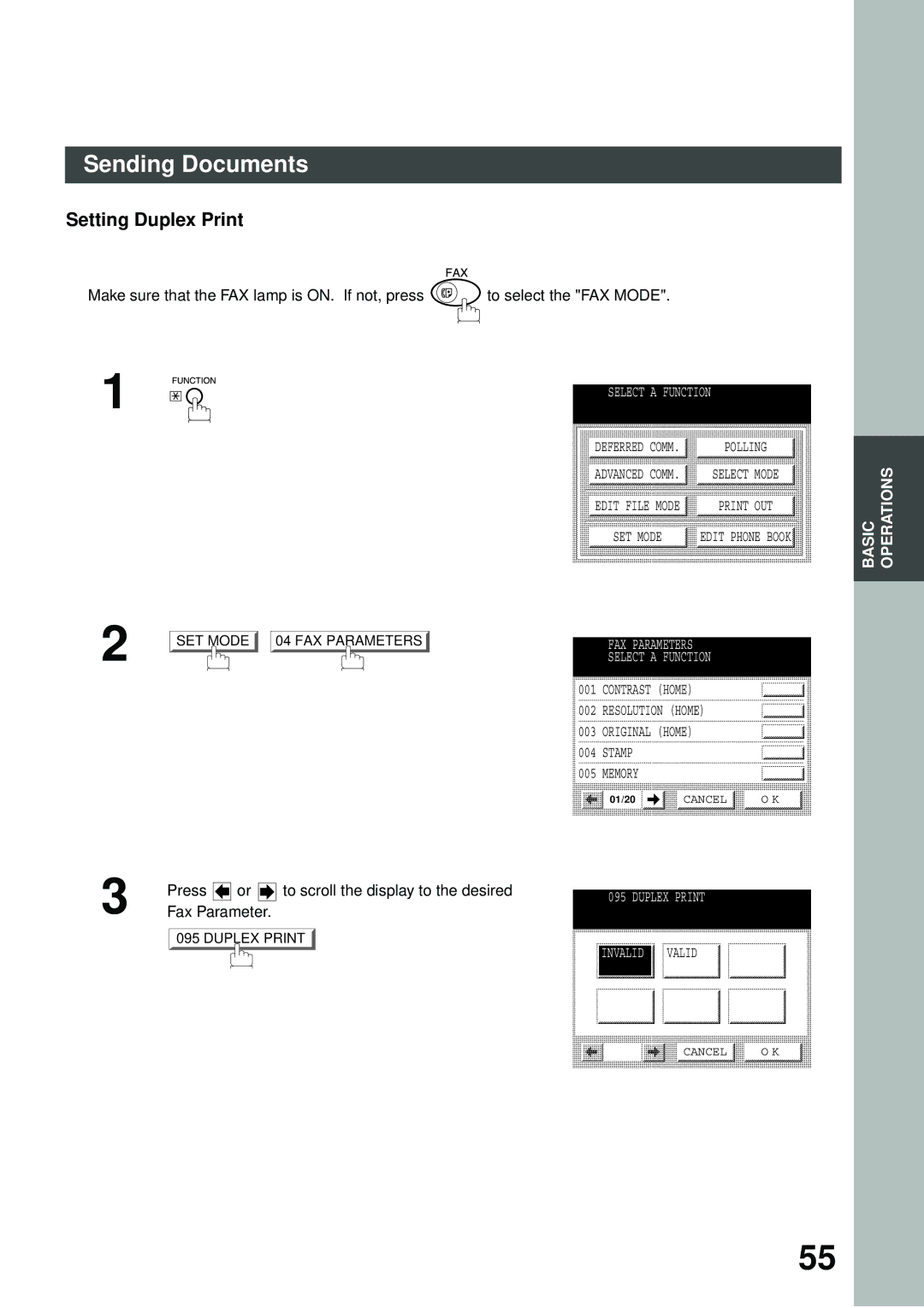 Panasonic DP-2500/3000 manual Setting Duplex Print, Press To scroll the display to the desired 