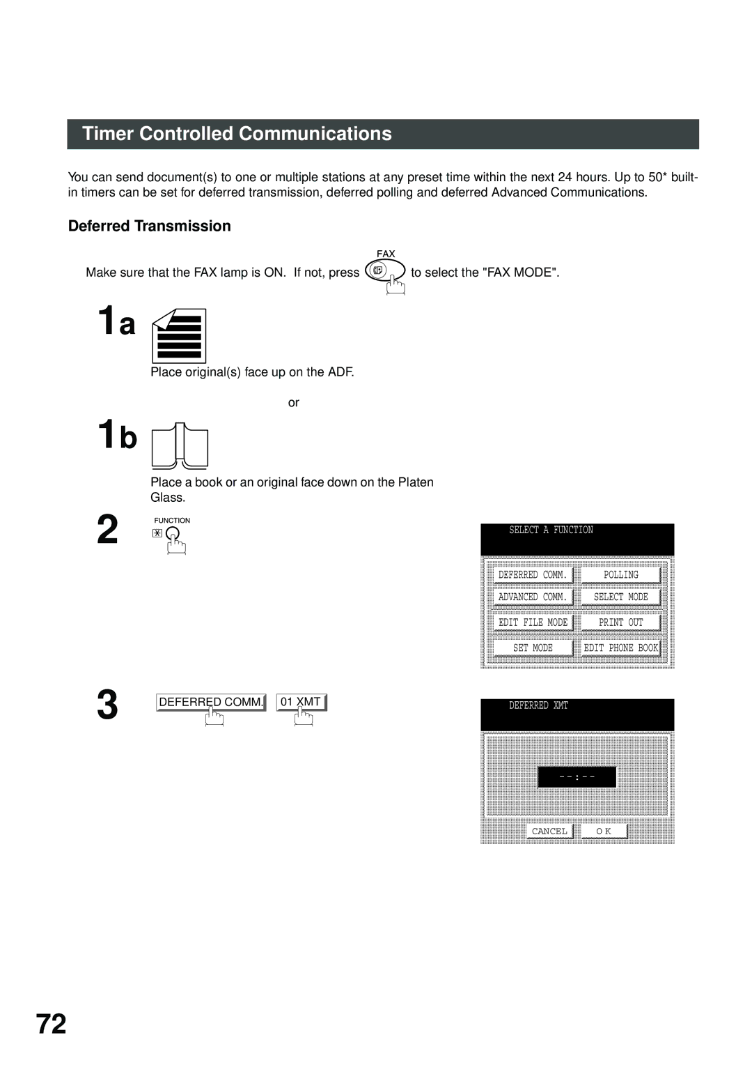 Panasonic DP-2500/3000 manual Timer Controlled Communications, Deferred Transmission 