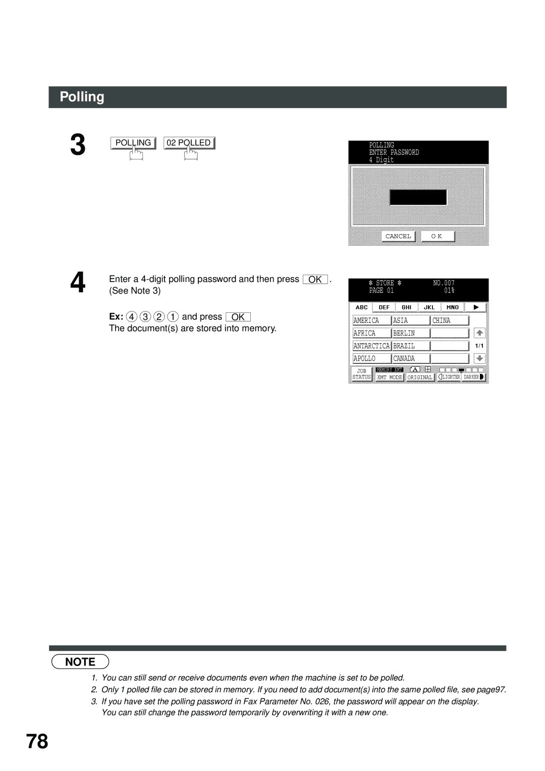 Panasonic DP-2500/3000 manual Enter a 4-digit polling password and then press 