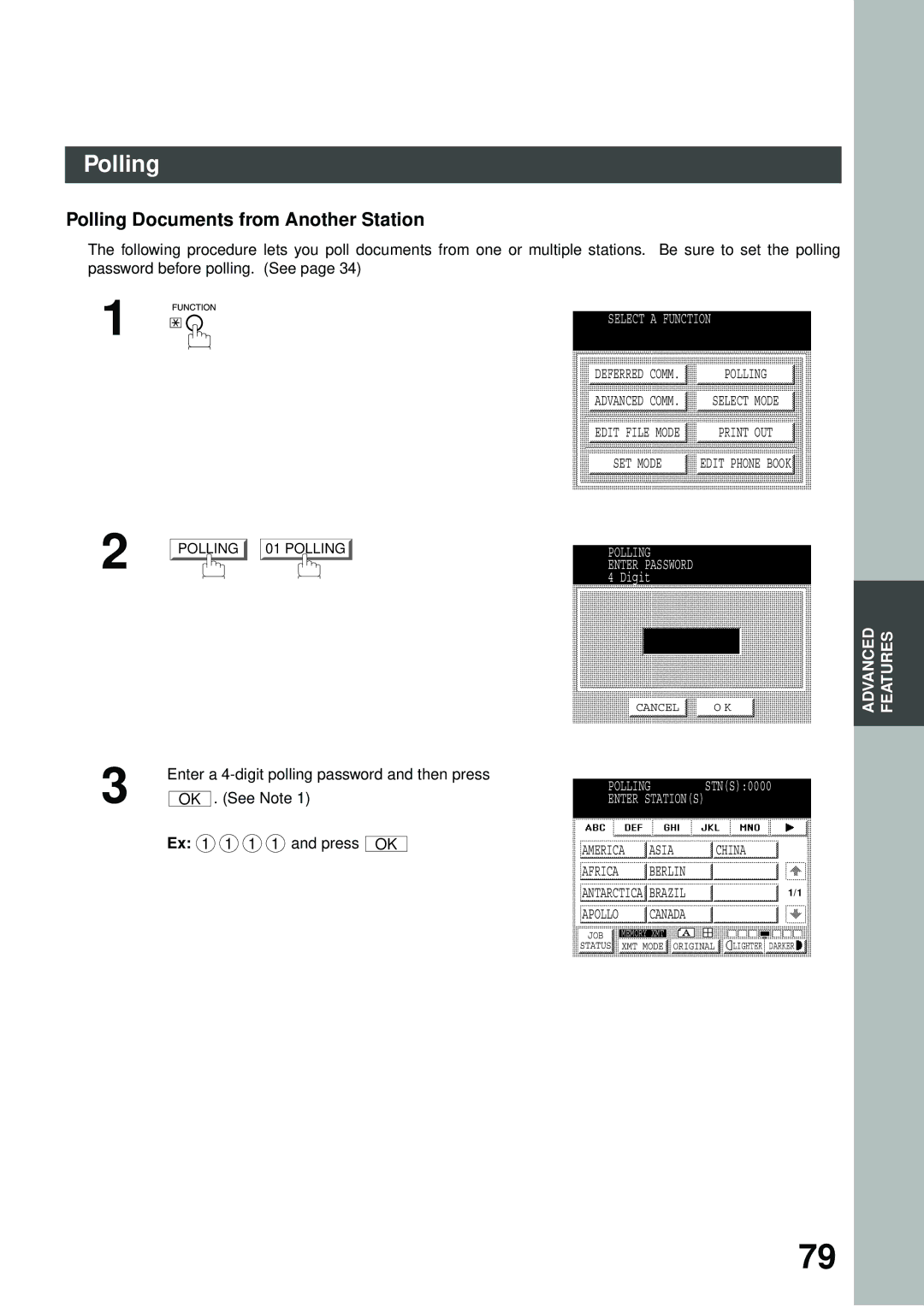 Panasonic DP-2500/3000 manual Polling Documents from Another Station, and press 