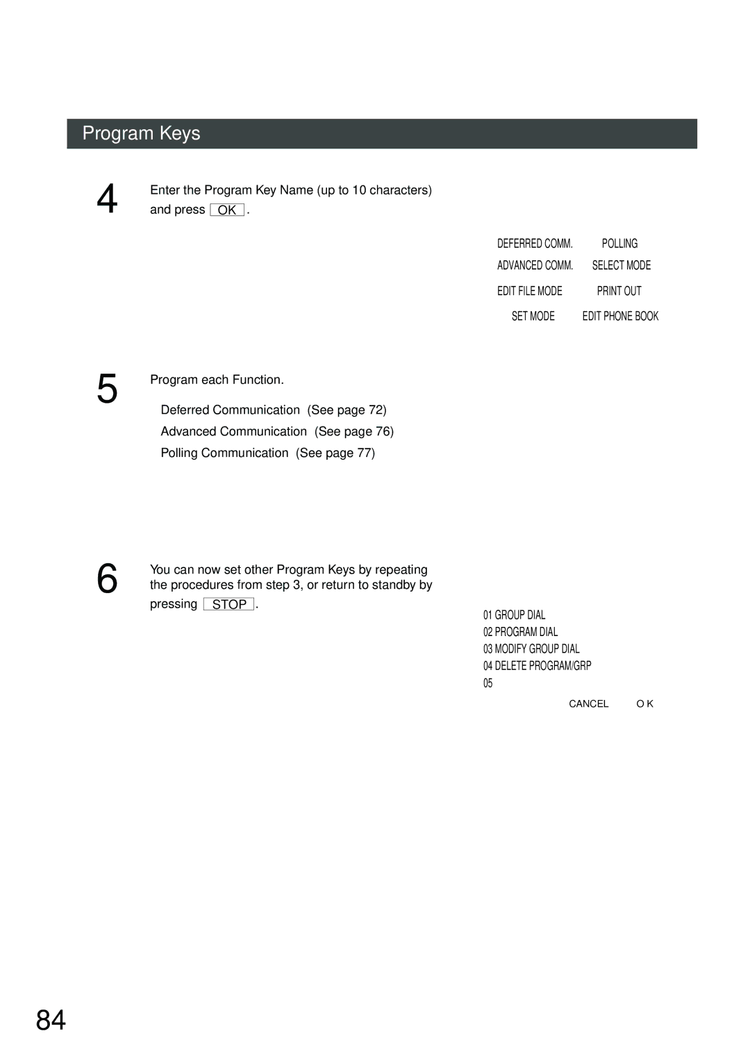 Panasonic DP-2500/3000 manual Enter the Program Key Name up to 10 characters, Program Keys 