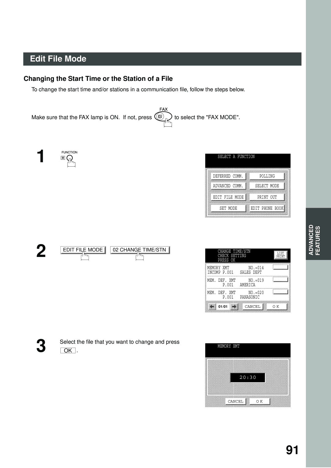 Panasonic DP-2500/3000 manual Changing the Start Time or the Station of a File, Change TIME/STN 